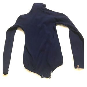 Vintage navy blue Body Knits turtleneck bodysuit.